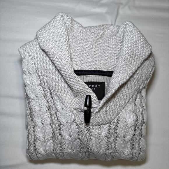 Outpost Makers Cable Knit Sweater Mens L The Buckle Shawl Collar Gray White NWT - Picture 15 of 15